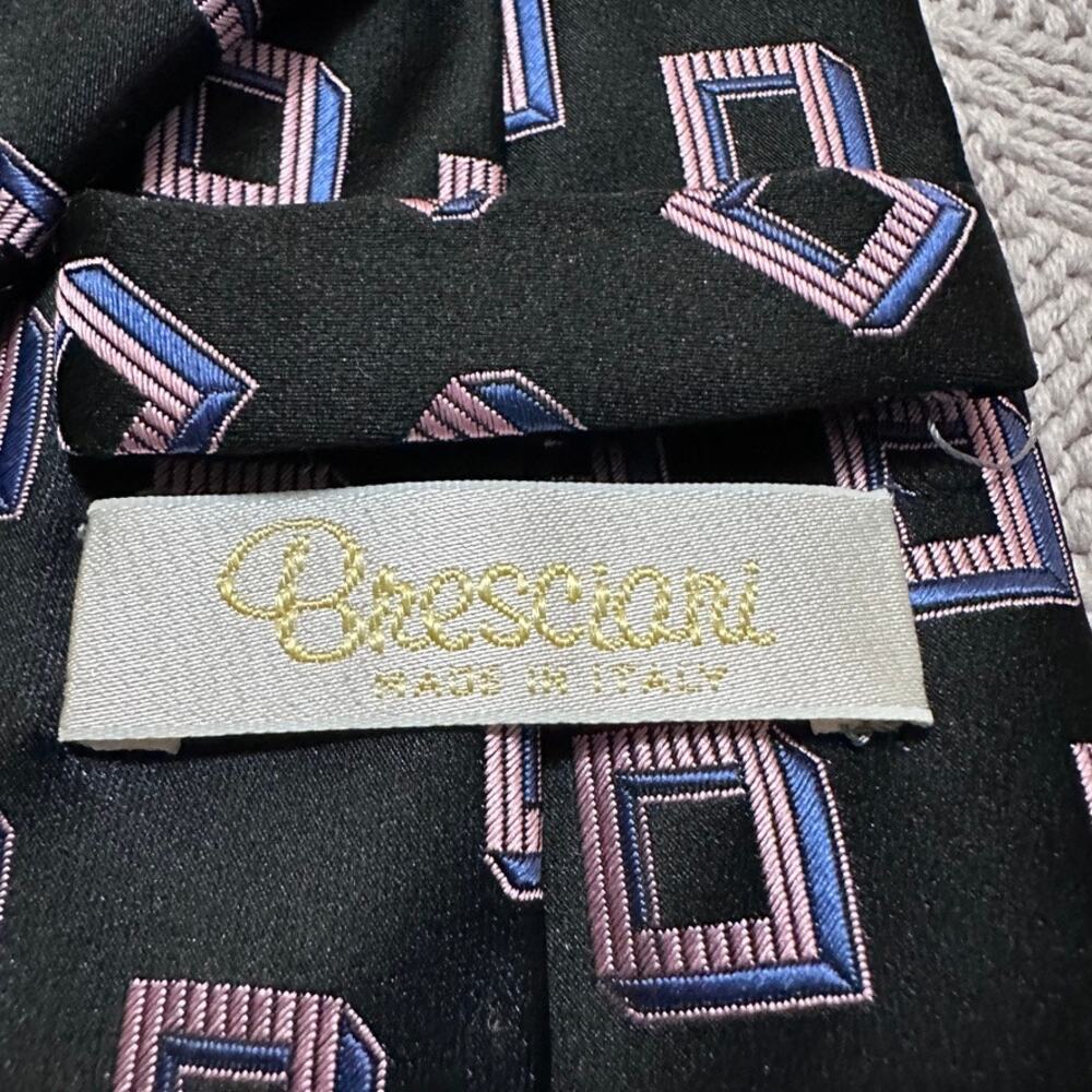 Bresciani Black Square Geometric Patterned Silk Tie View 3